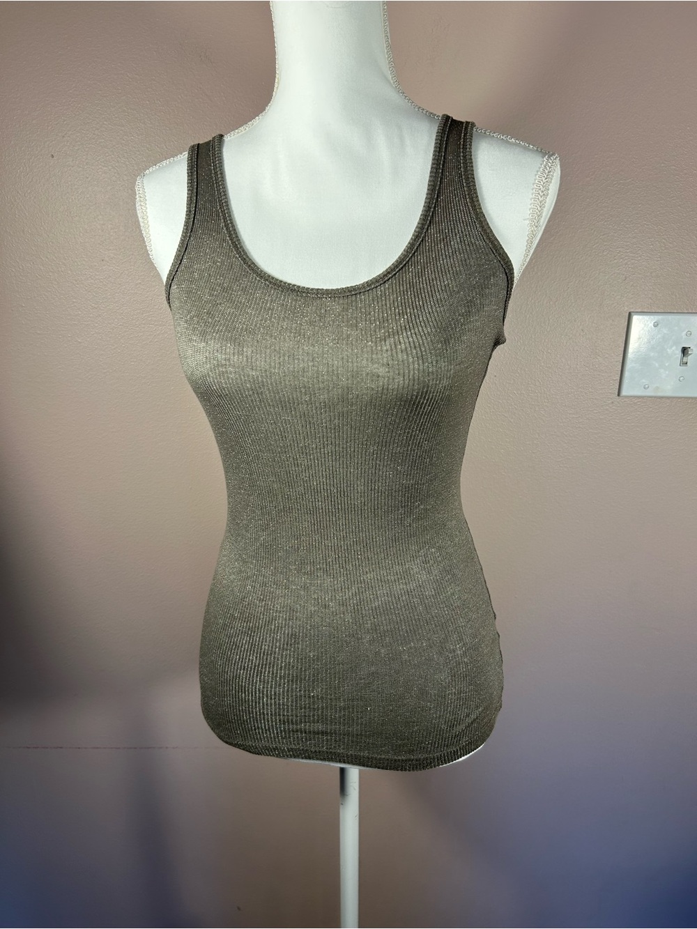 Michael Stars Olive Green/Gold Ribbed Scoop Tank